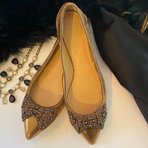 Tory Burch "Vanessa" Flat Metallic Shoes